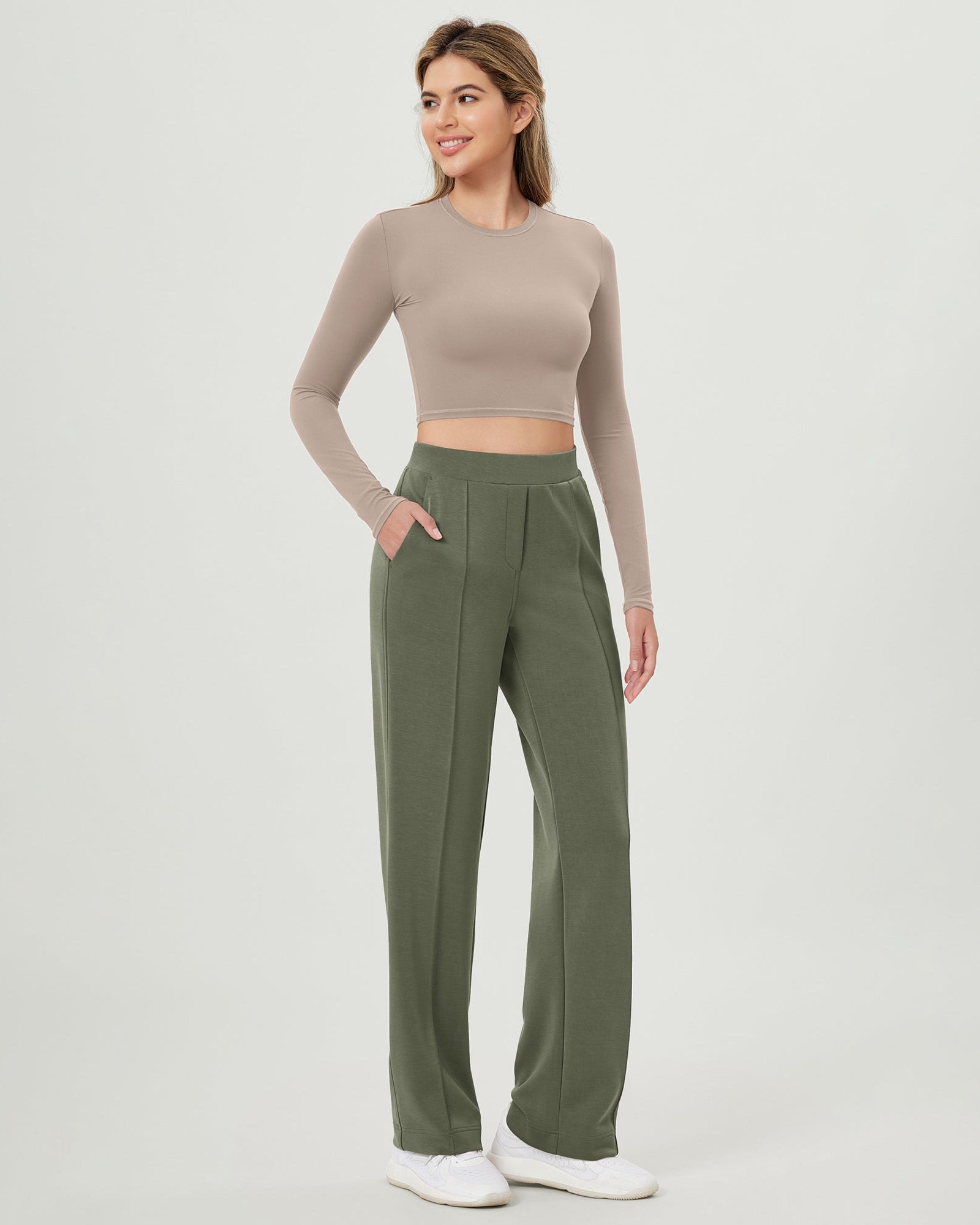 Modal Soft Mid Rise Pull-On Lounge Casual Work Pants with Pockets - ododos