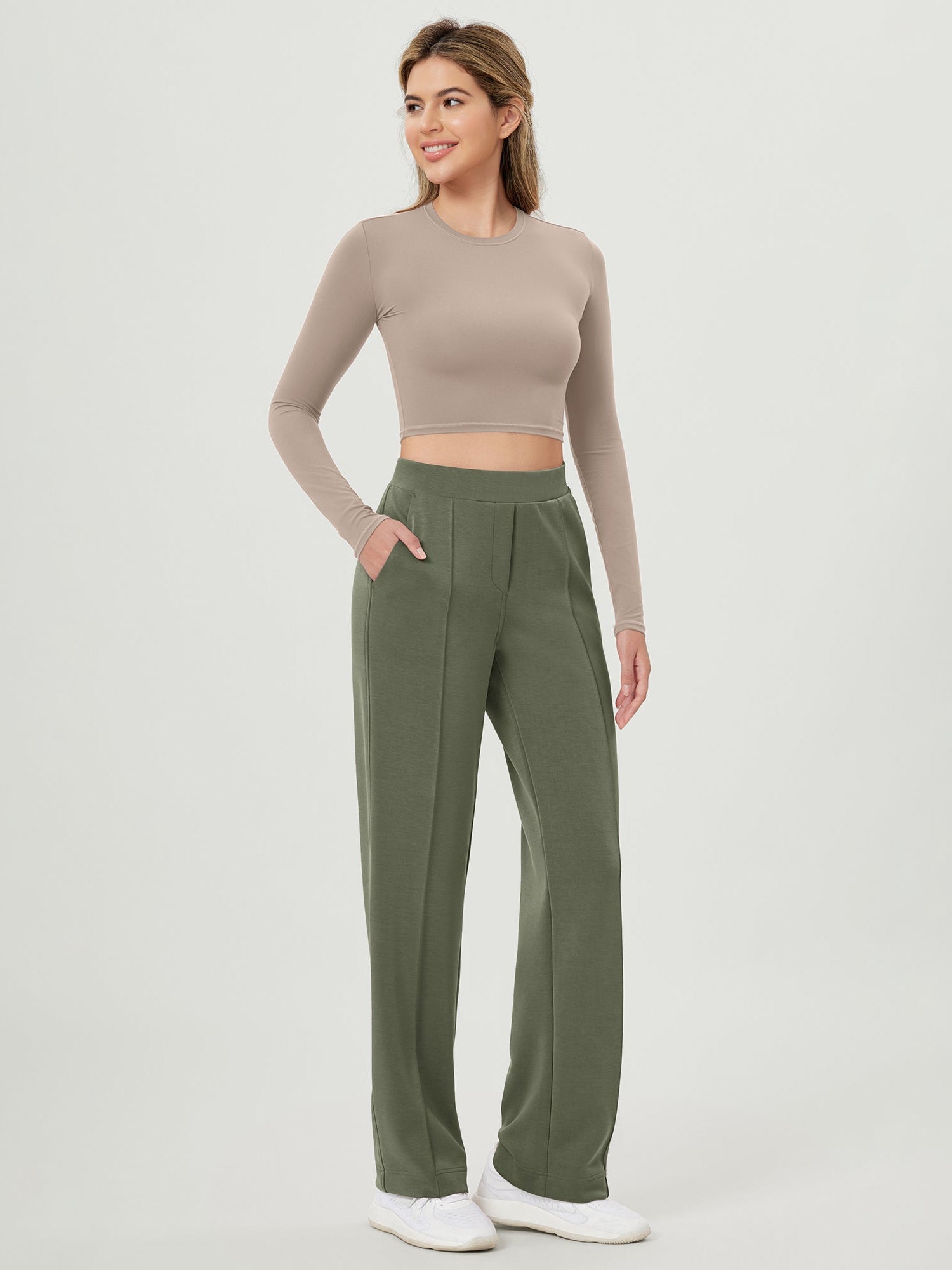 Modal Soft Mid Rise Pull-On Lounge Casual Work Pants with Pockets - ododos