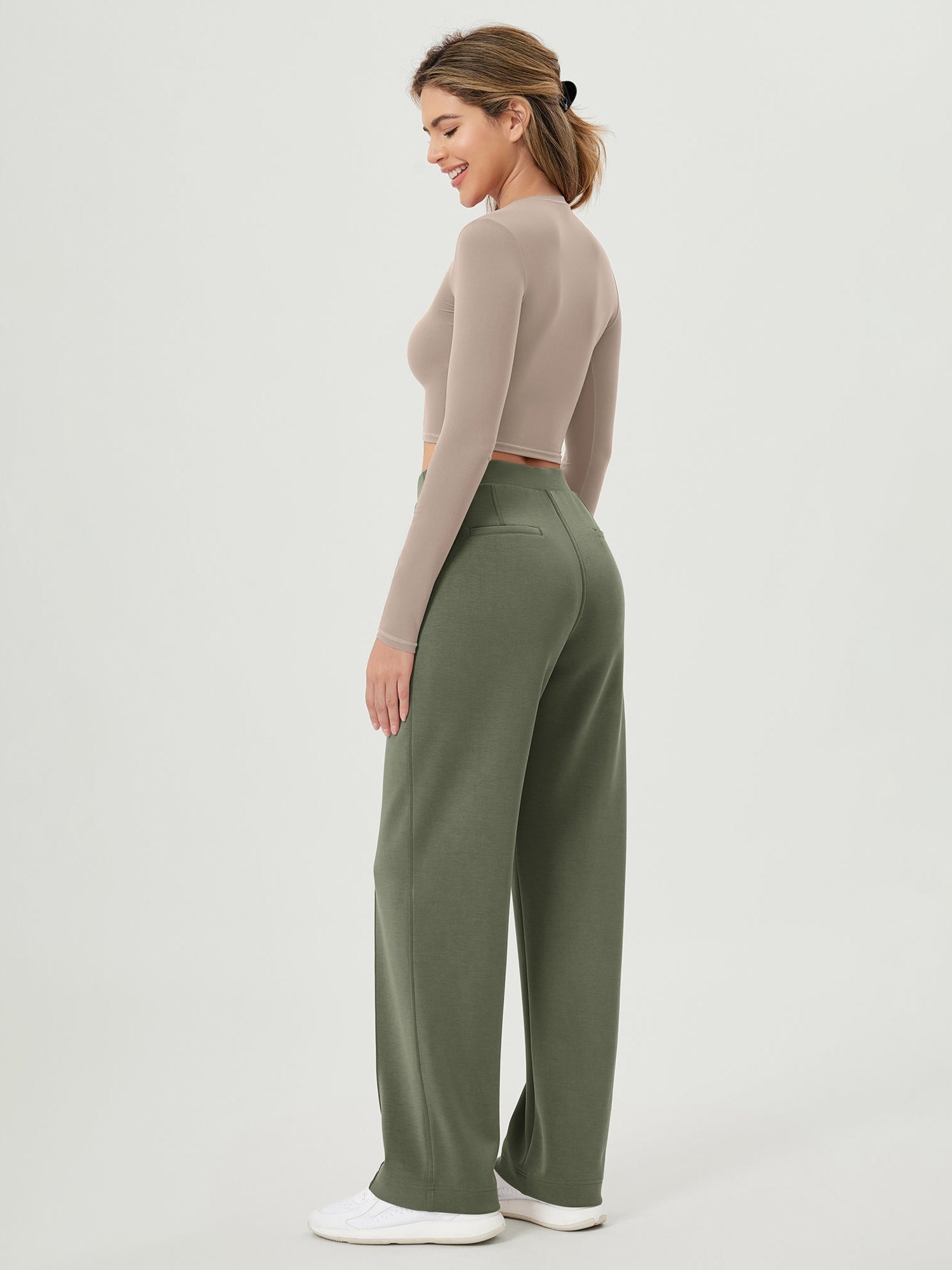 Modal Soft Mid Rise Pull-On Lounge Casual Work Pants with Pockets - ododos