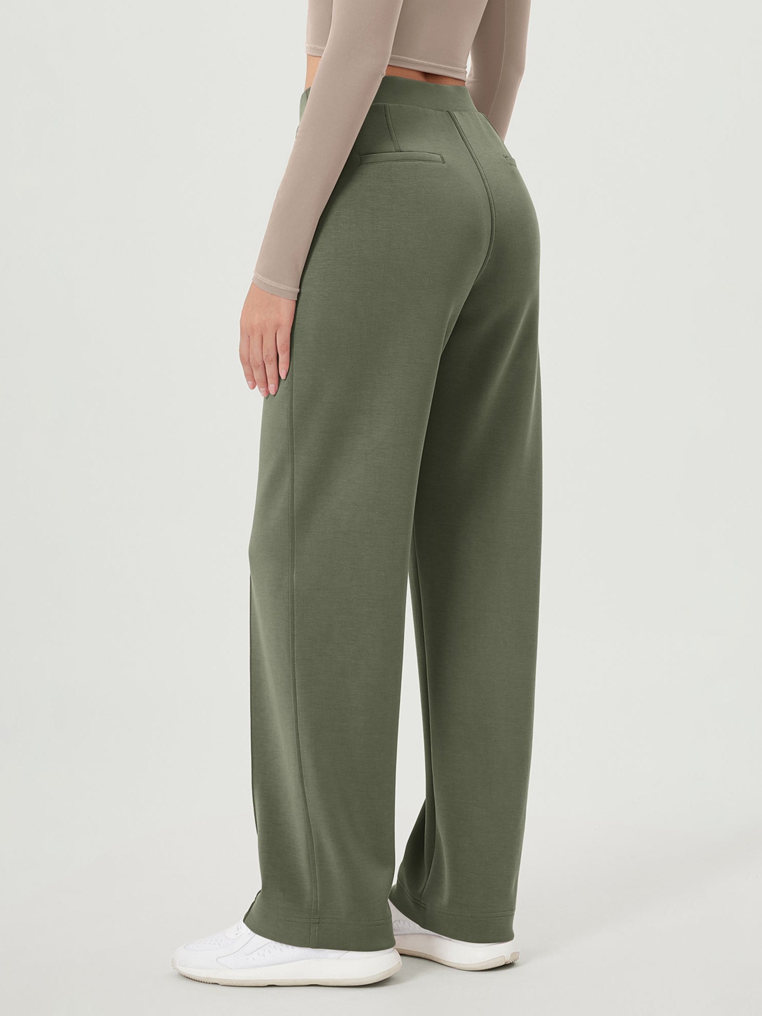 Modal Soft Mid Rise Pull-On Lounge Casual Work Pants with Pockets - ododos