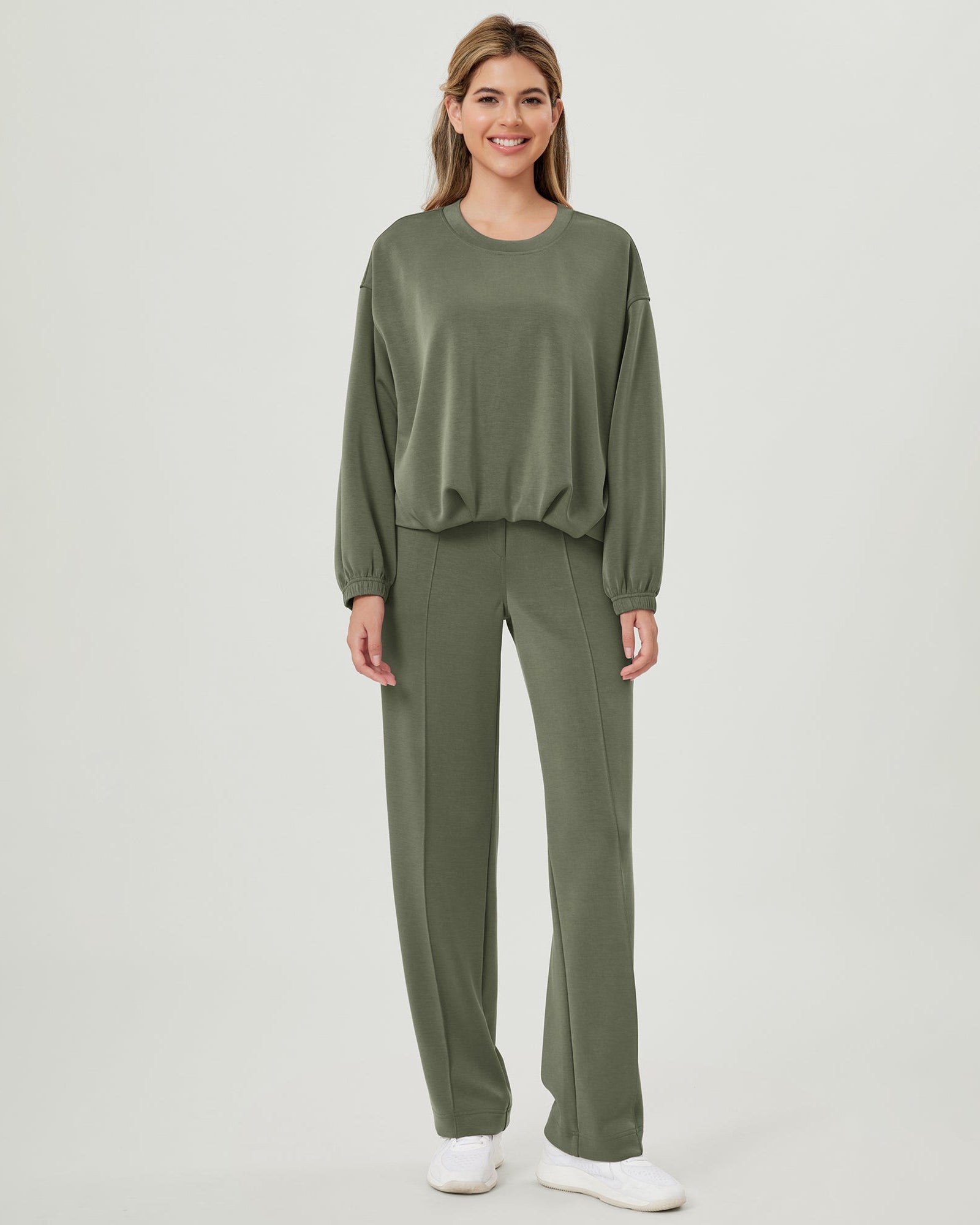 Modal Soft Mid Rise Pull-On Lounge Casual Work Pants with Pockets - ododos