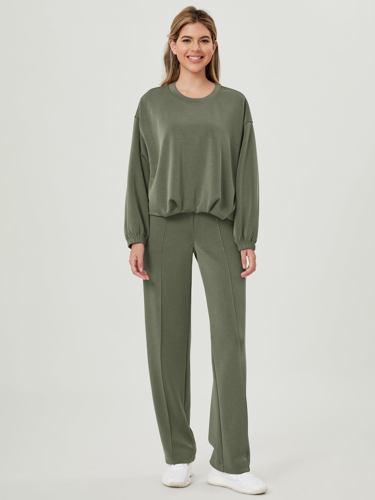 Modal Soft Mid Rise Pull-On Lounge Casual Work Pants with Pockets - ododos