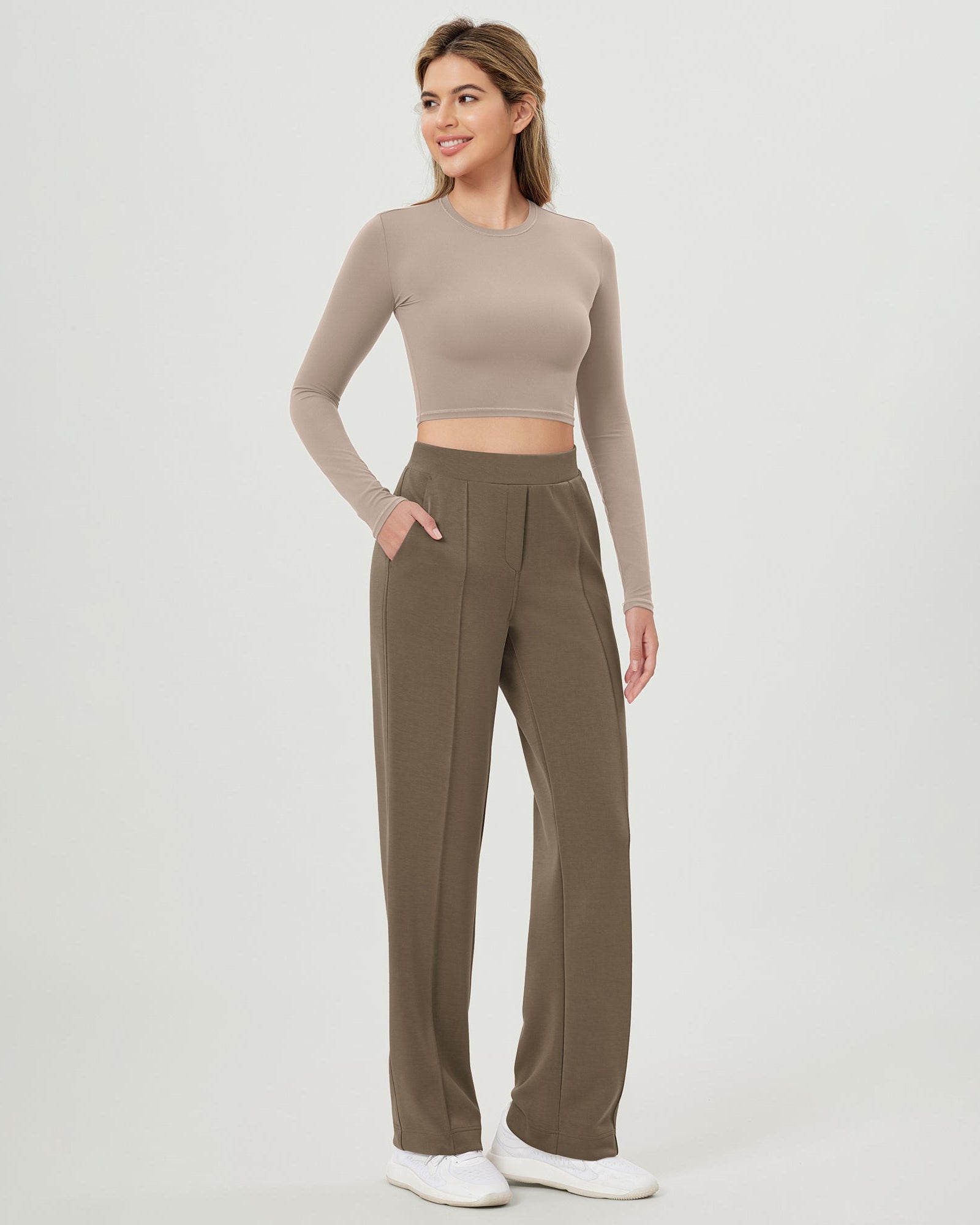 Modal Soft Mid Rise Pull-On Lounge Casual Work Pants with Pockets - ododos
