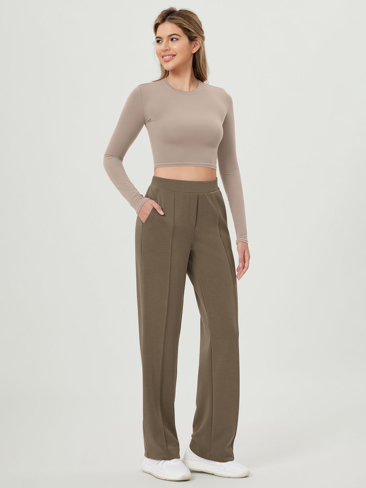 Modal Soft Mid Rise Pull-On Lounge Casual Work Pants with Pockets - ododos