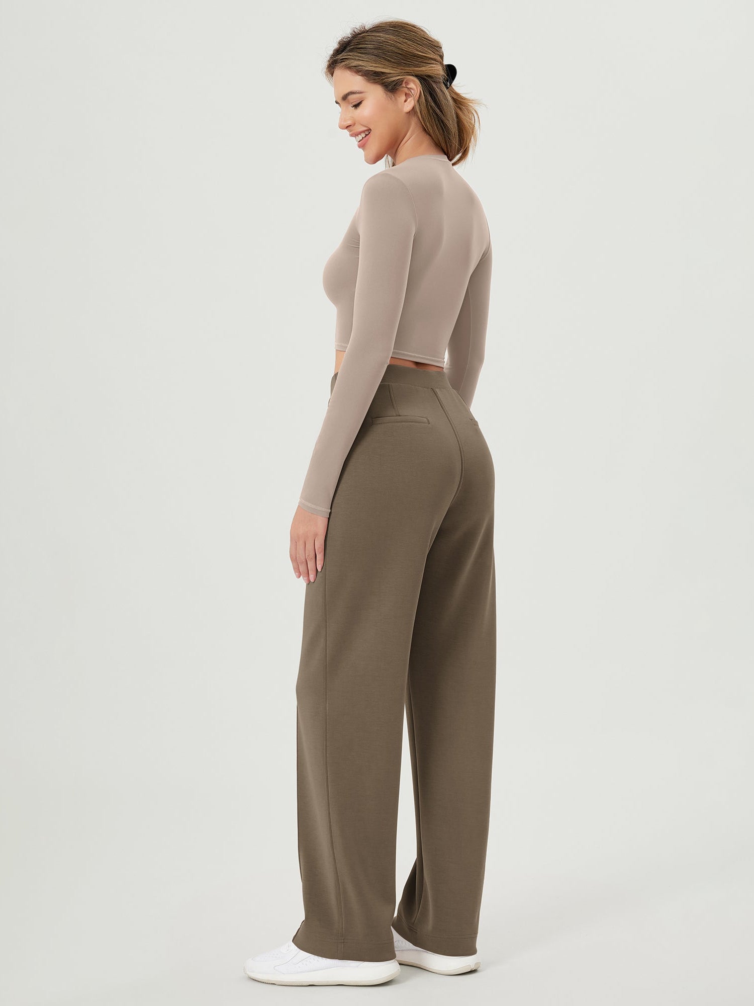 Modal Soft Mid Rise Pull-On Lounge Casual Work Pants with Pockets - ododos