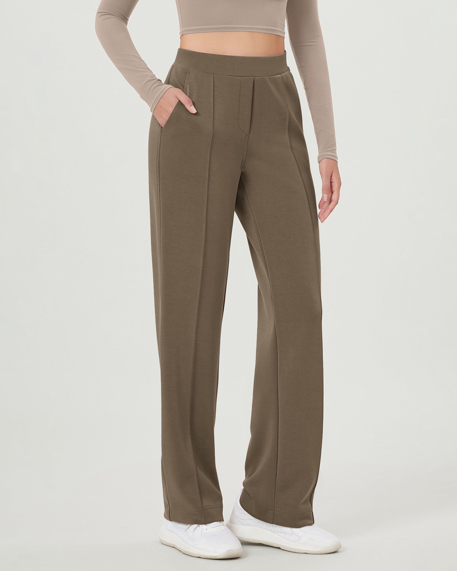 Modal Soft Mid Rise Pull-On Lounge Casual Work Pants with Pockets Espresso - ododos