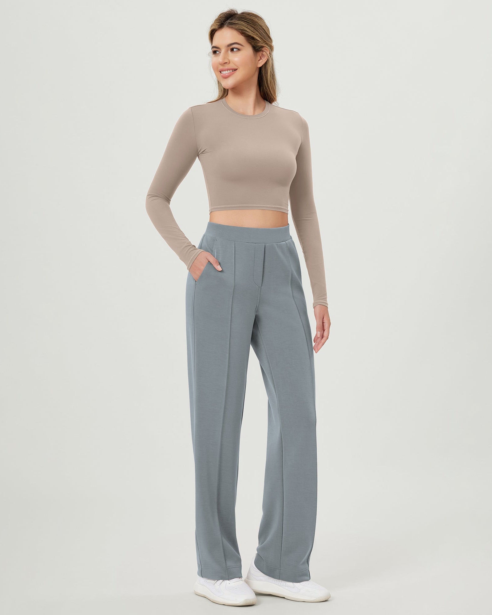 Modal Soft Mid Rise Pull-On Lounge Casual Work Pants with Pockets - ododos