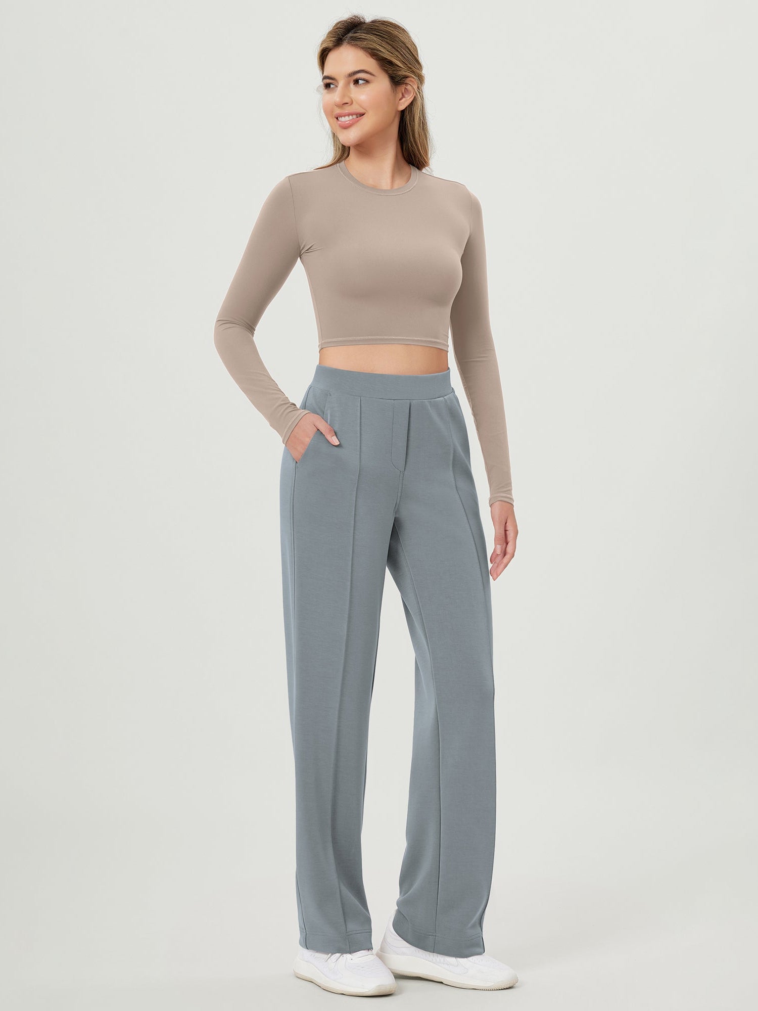 Modal Soft Mid Rise Pull-On Lounge Casual Work Pants with Pockets - ododos