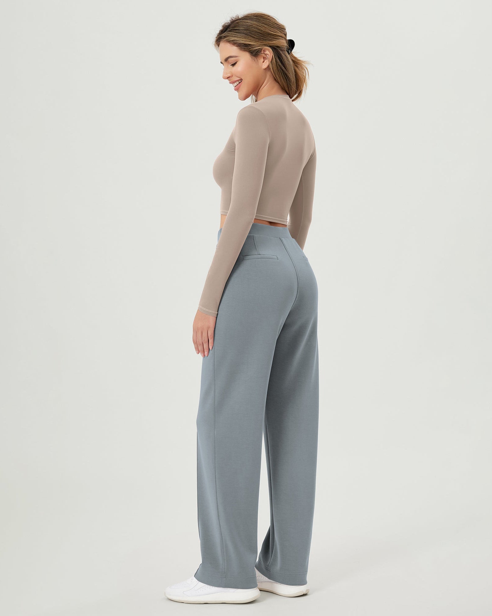 Modal Soft Mid Rise Pull-On Lounge Casual Work Pants with Pockets - ododos