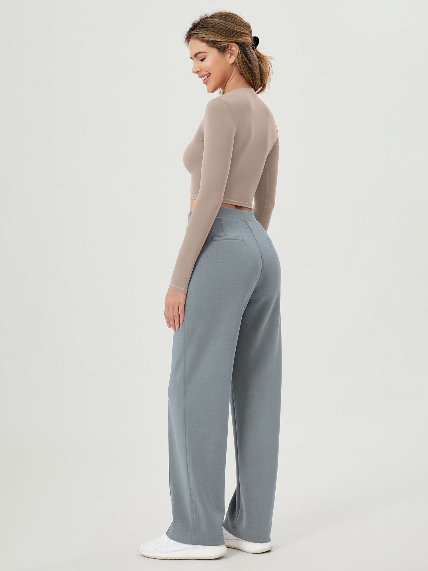 Modal Soft Mid Rise Pull-On Lounge Casual Work Pants with Pockets - ododos