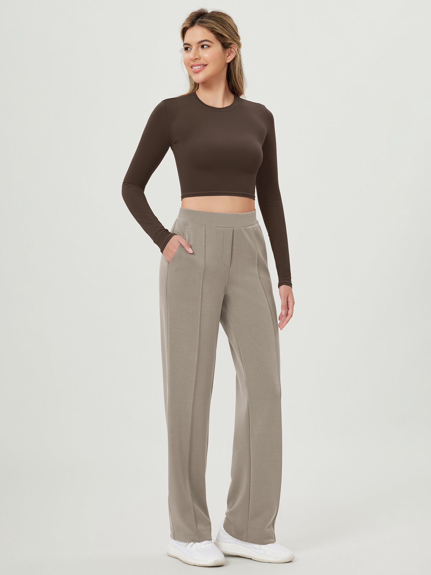 Modal Soft Mid Rise Pull-On Lounge Casual Work Pants with Pockets - ododos