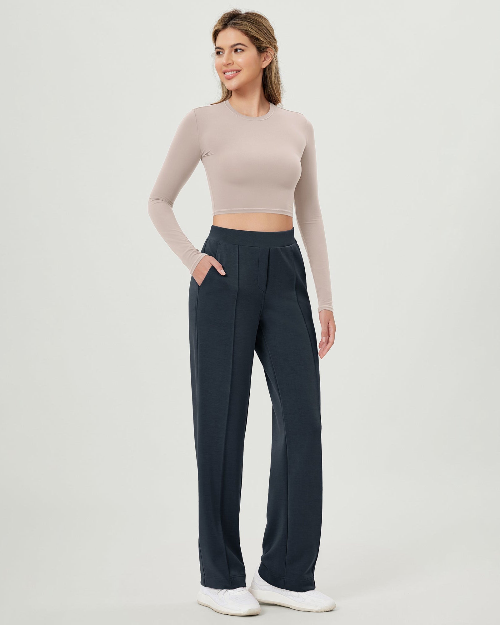 Modal Soft Mid Rise Pull-On Lounge Casual Work Pants with Pockets - ododos