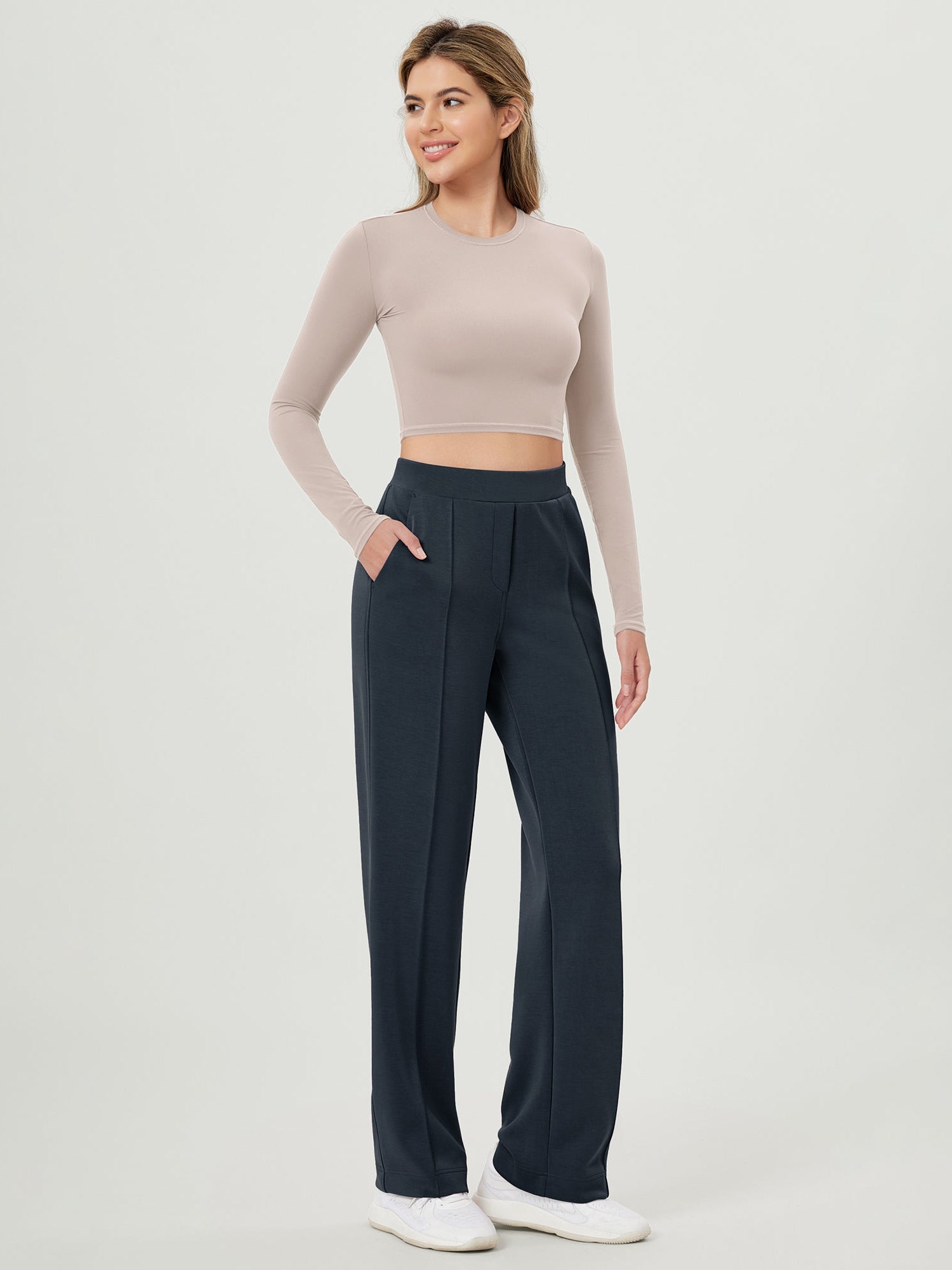 Modal Soft Mid Rise Pull-On Lounge Casual Work Pants with Pockets - ododos