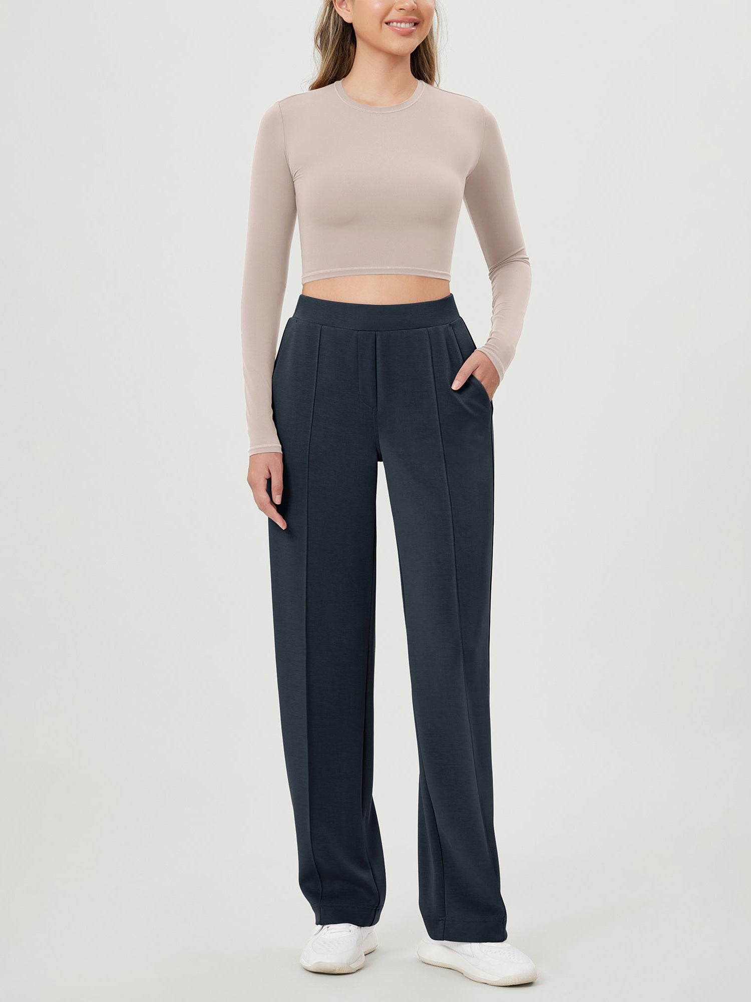 Modal Soft Mid Rise Pull-On Lounge Casual Work Pants with Pockets - ododos