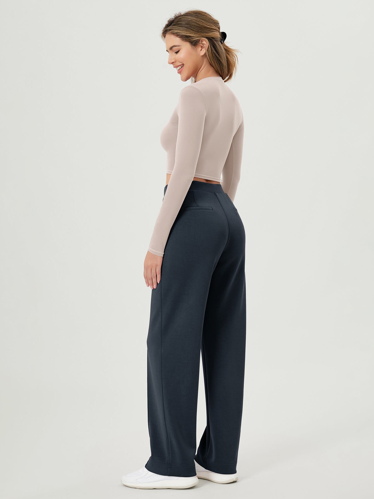 Modal Soft Mid Rise Pull-On Lounge Casual Work Pants with Pockets - ododos