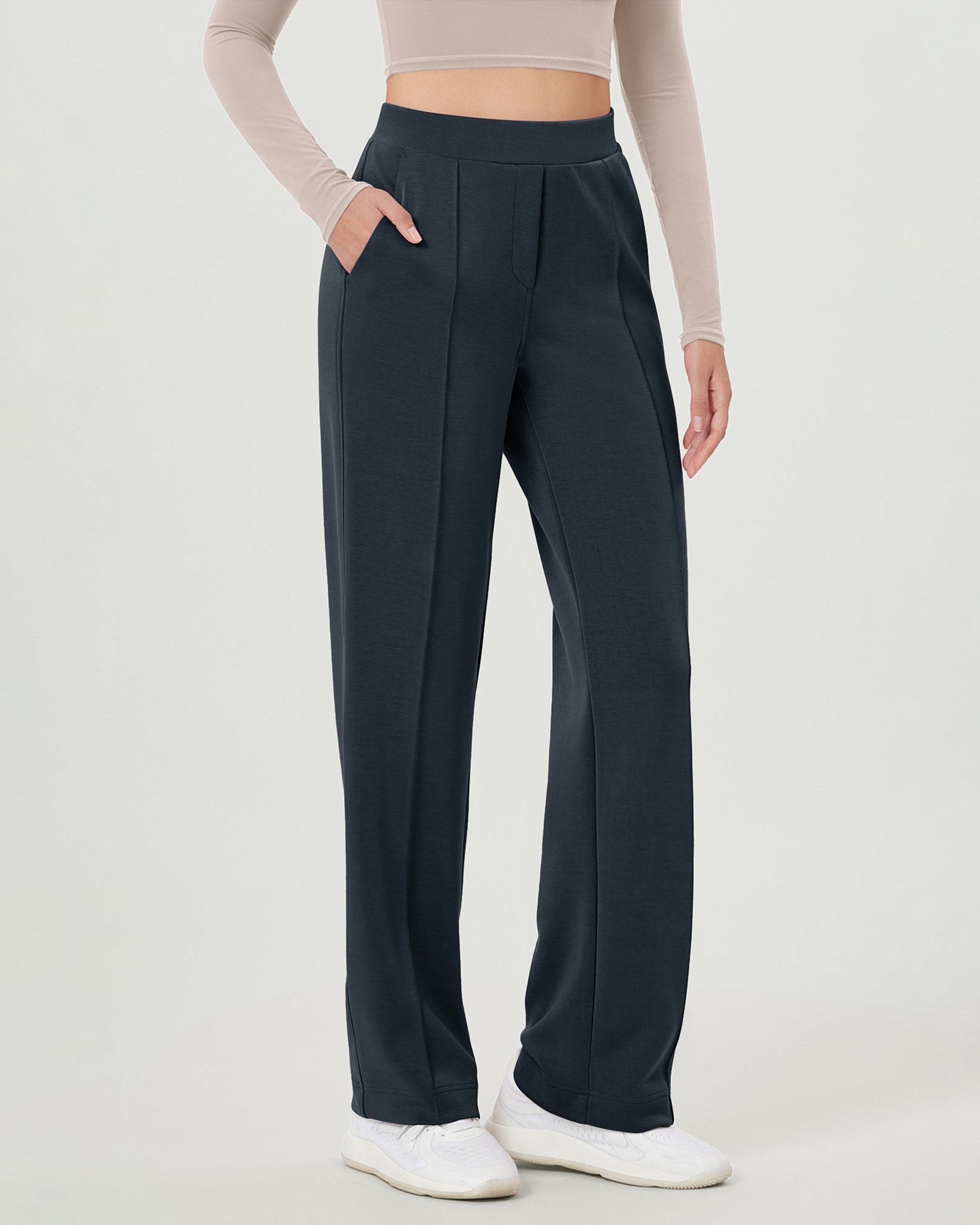Modal Soft Mid Rise Pull-On Lounge Casual Work Pants with Pockets Navy - ododos