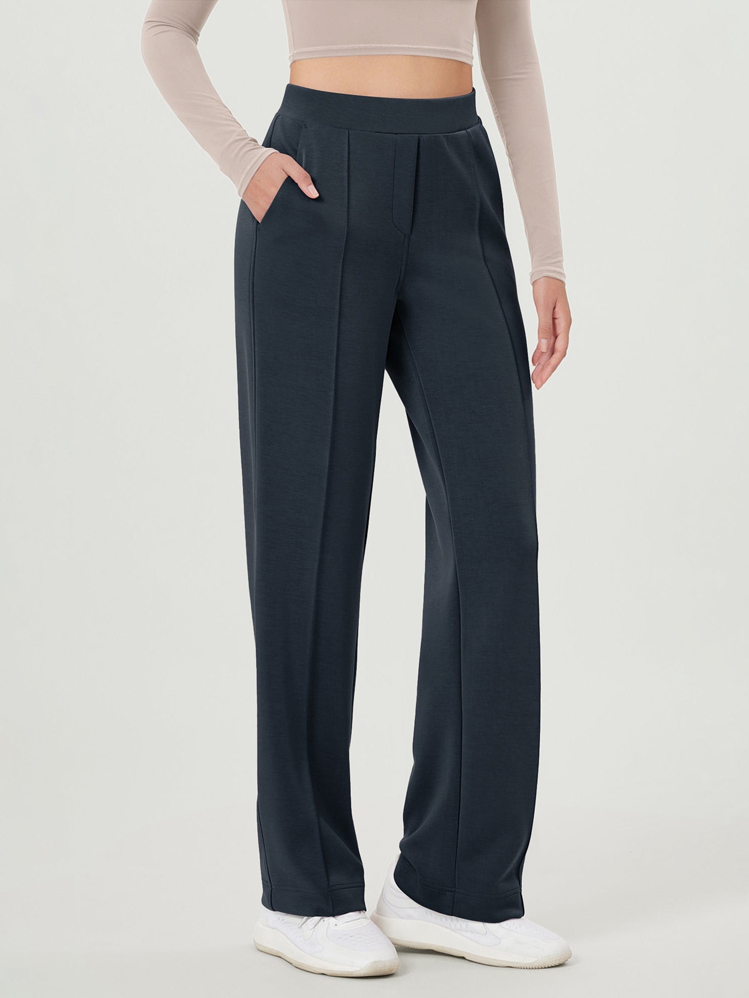 Modal Soft Mid Rise Pull-On Lounge Casual Work Pants with Pockets Navy - ododos