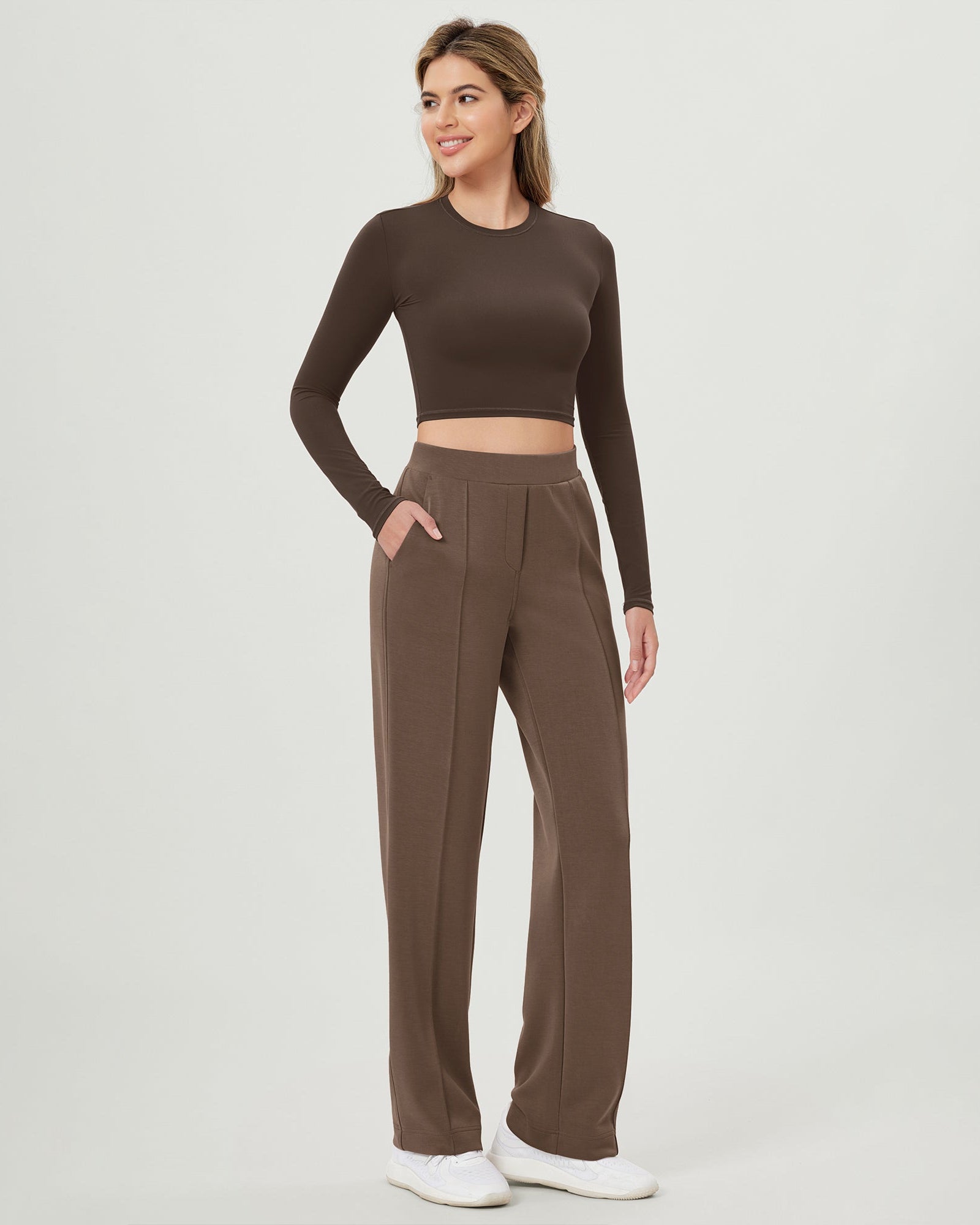 Modal Soft Mid Rise Pull-On Lounge Casual Work Pants with Pockets - ododos