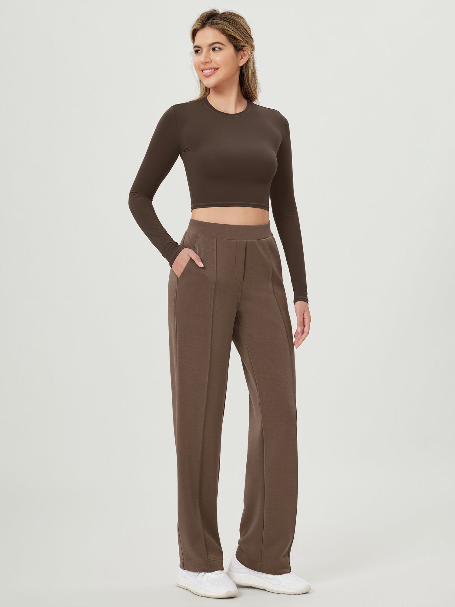 Modal Soft Mid Rise Pull-On Lounge Casual Work Pants with Pockets - ododos
