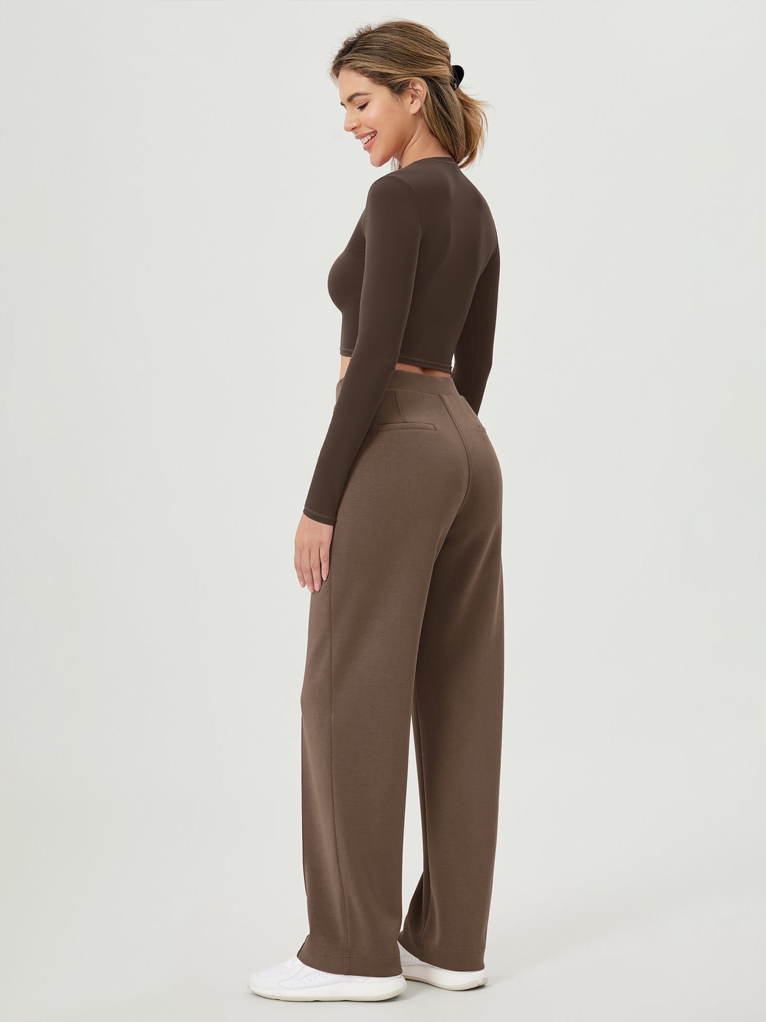 Modal Soft Mid Rise Pull-On Lounge Casual Work Pants with Pockets - ododos