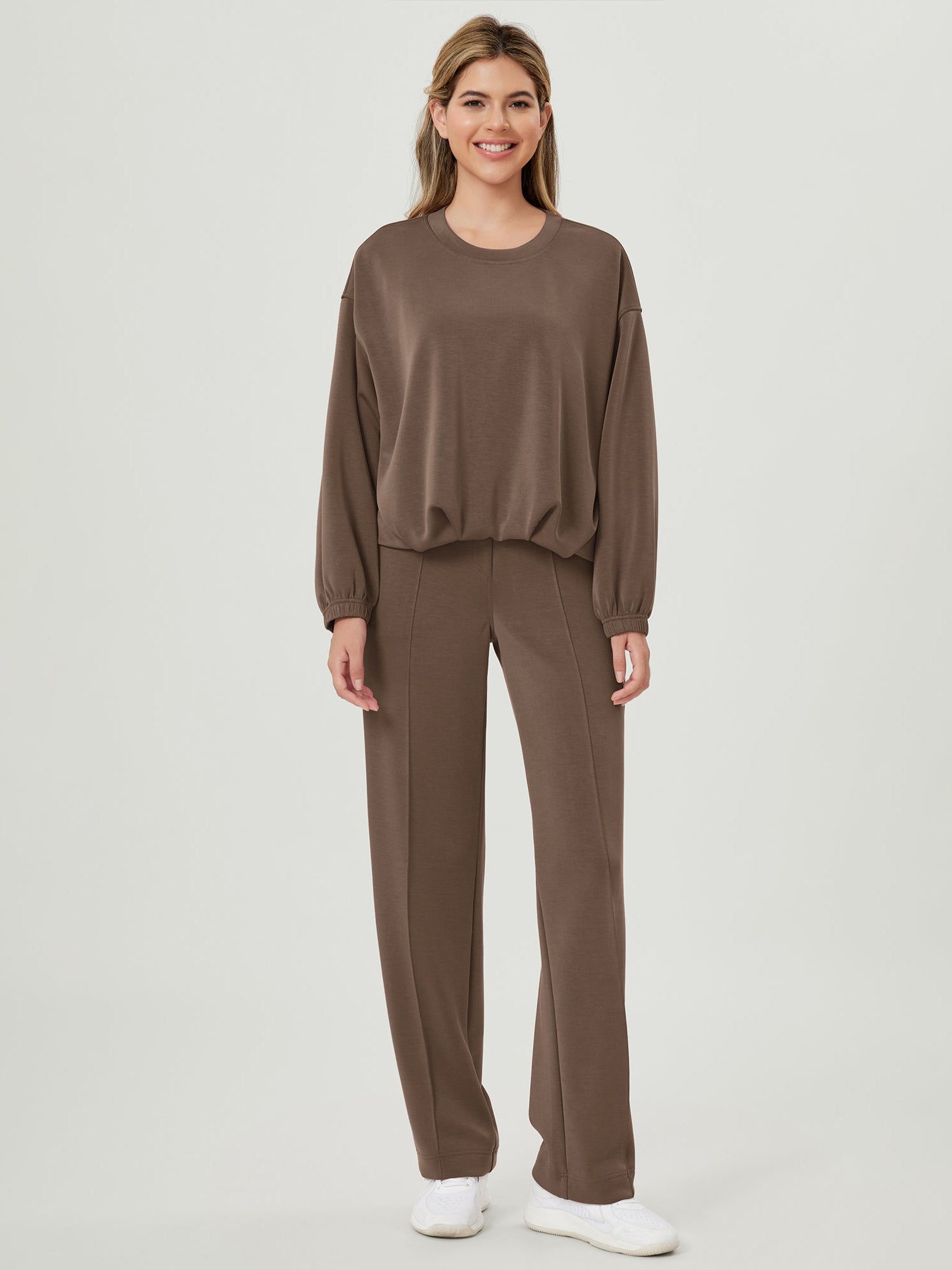 Modal Soft Mid Rise Pull-On Lounge Casual Work Pants with Pockets - ododos