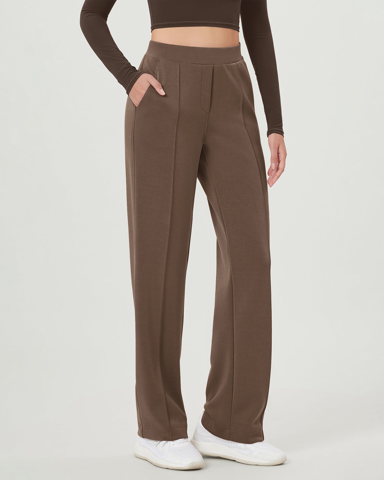 Modal Soft Mid Rise Pull-On Lounge Casual Work Pants with Pockets Nutria - ododos