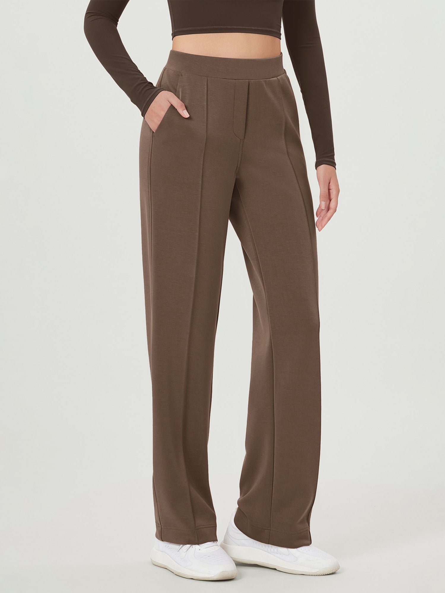 Modal Soft Mid Rise Pull-On Lounge Casual Work Pants with Pockets Nutria - ododos