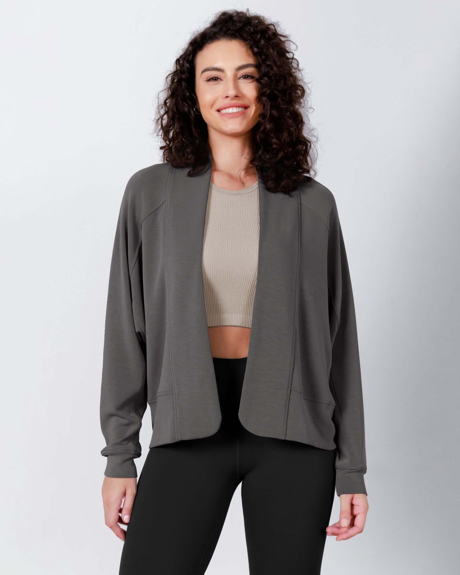 Modal Soft Open Front Long Sleeve Casual Wrap Cardigans Charcoal - ododos