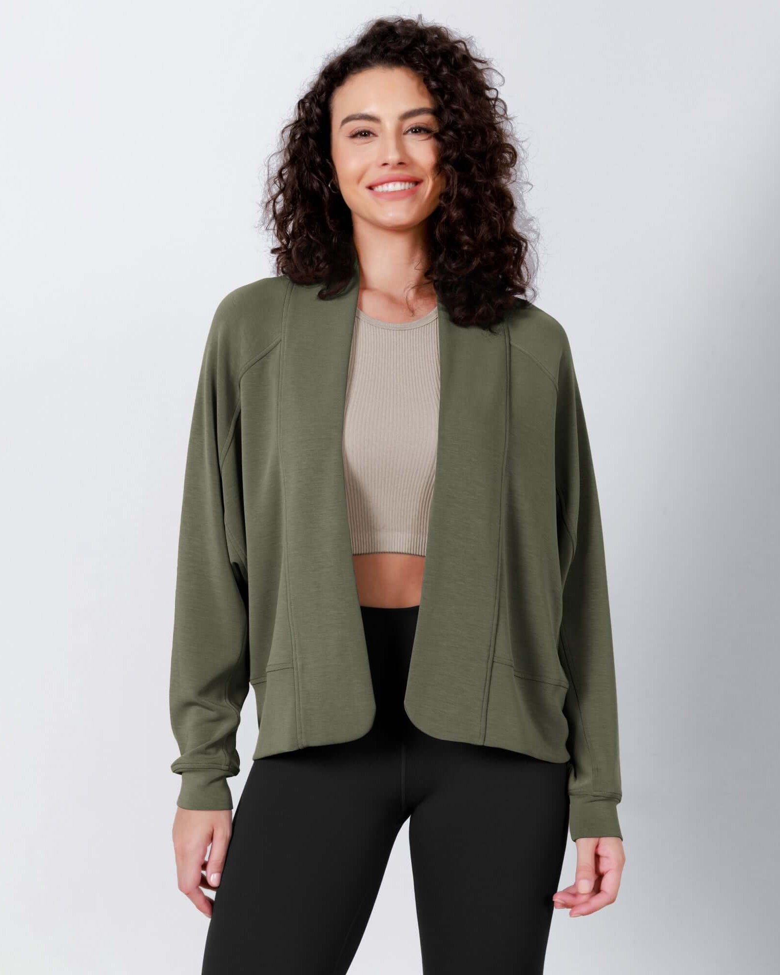 Modal Soft Open Front Long Sleeve Casual Wrap Cardigans Dark Sage - ododos