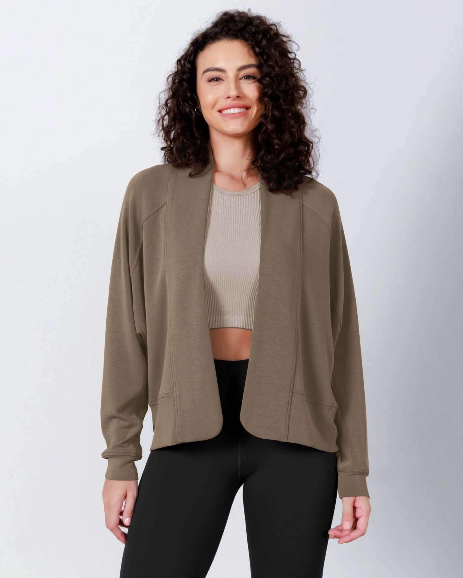 Modal Soft Open Front Long Sleeve Casual Wrap Cardigans Espresso - ododos