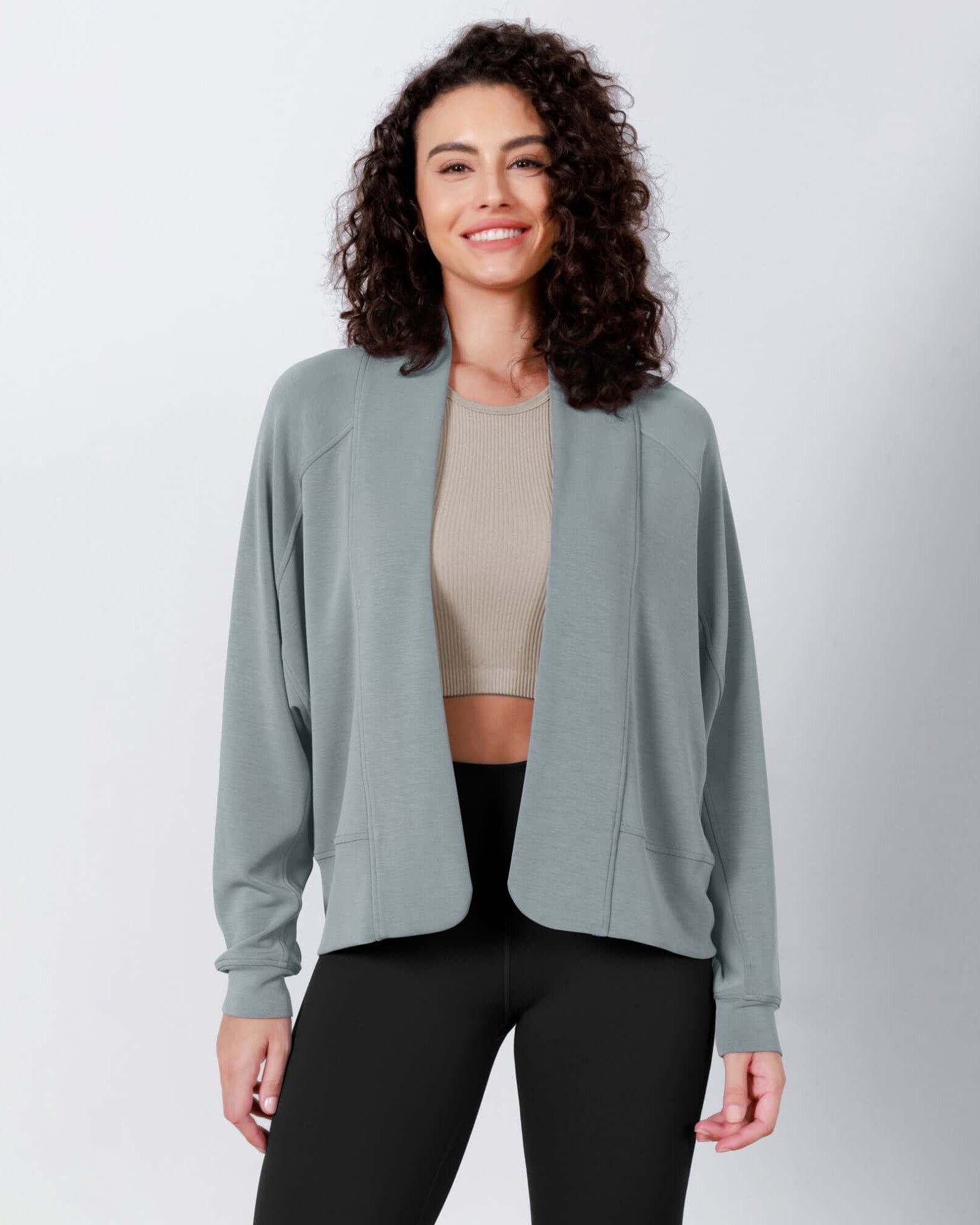 Modal Soft Open Front Long Sleeve Casual Wrap Cardigans Grey Blue - ododos