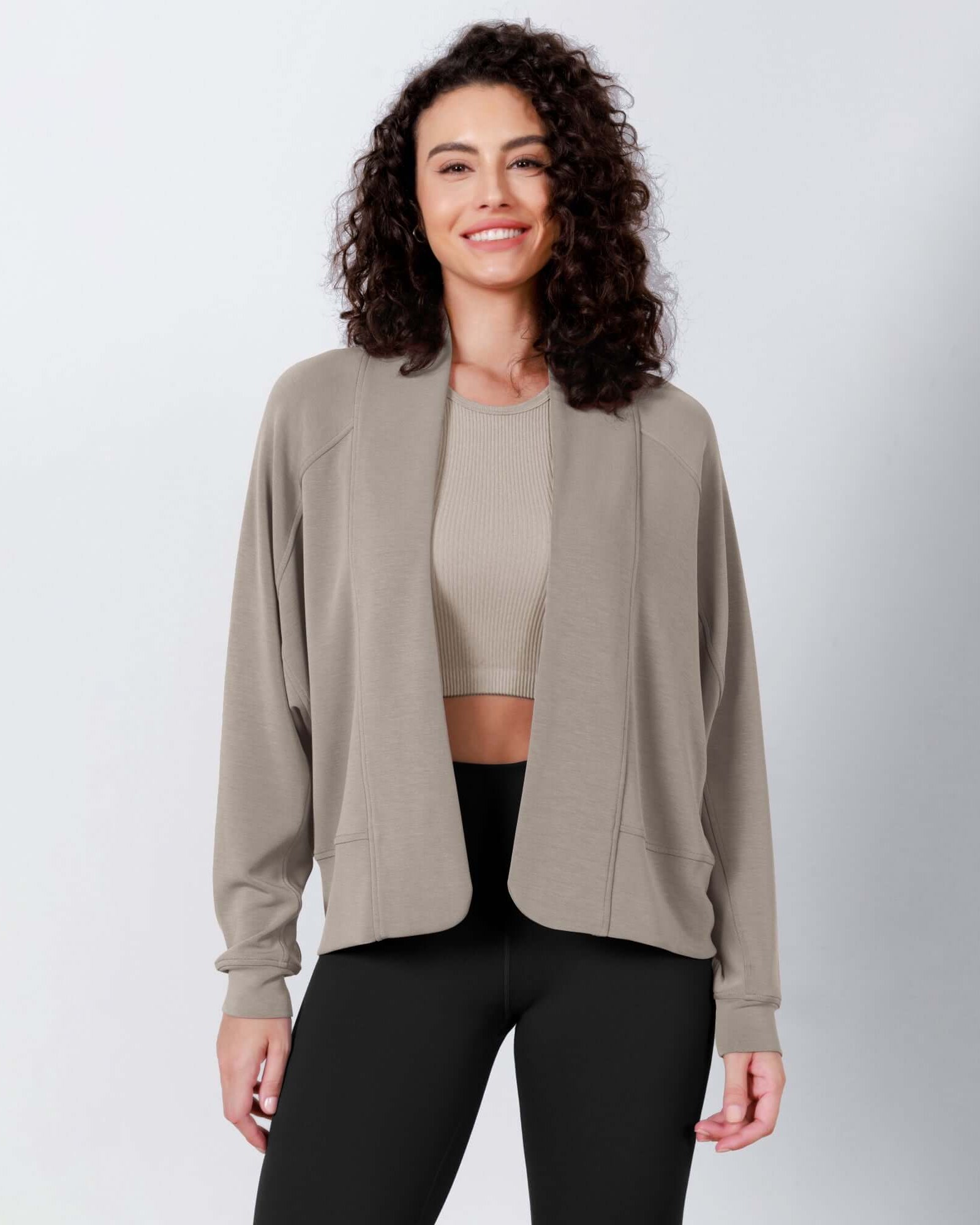 Modal Soft Open Front Long Sleeve Casual Wrap Cardigans Khaki - ododos