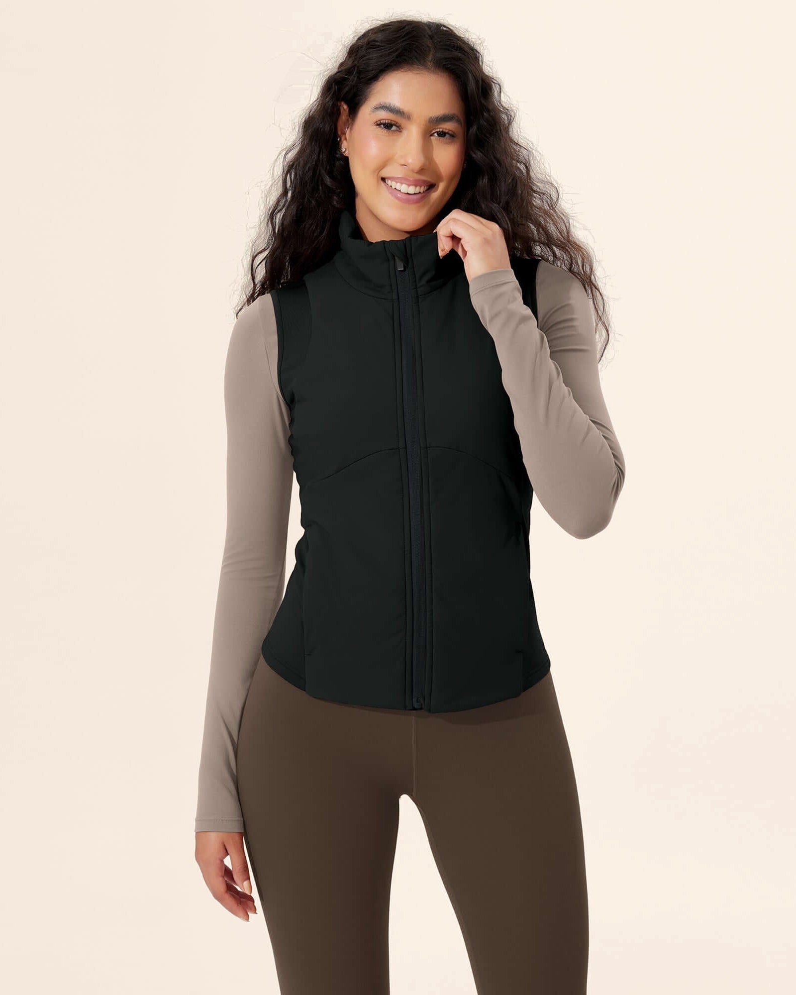 Casual Stand Collar Padded Vest Black - ododos