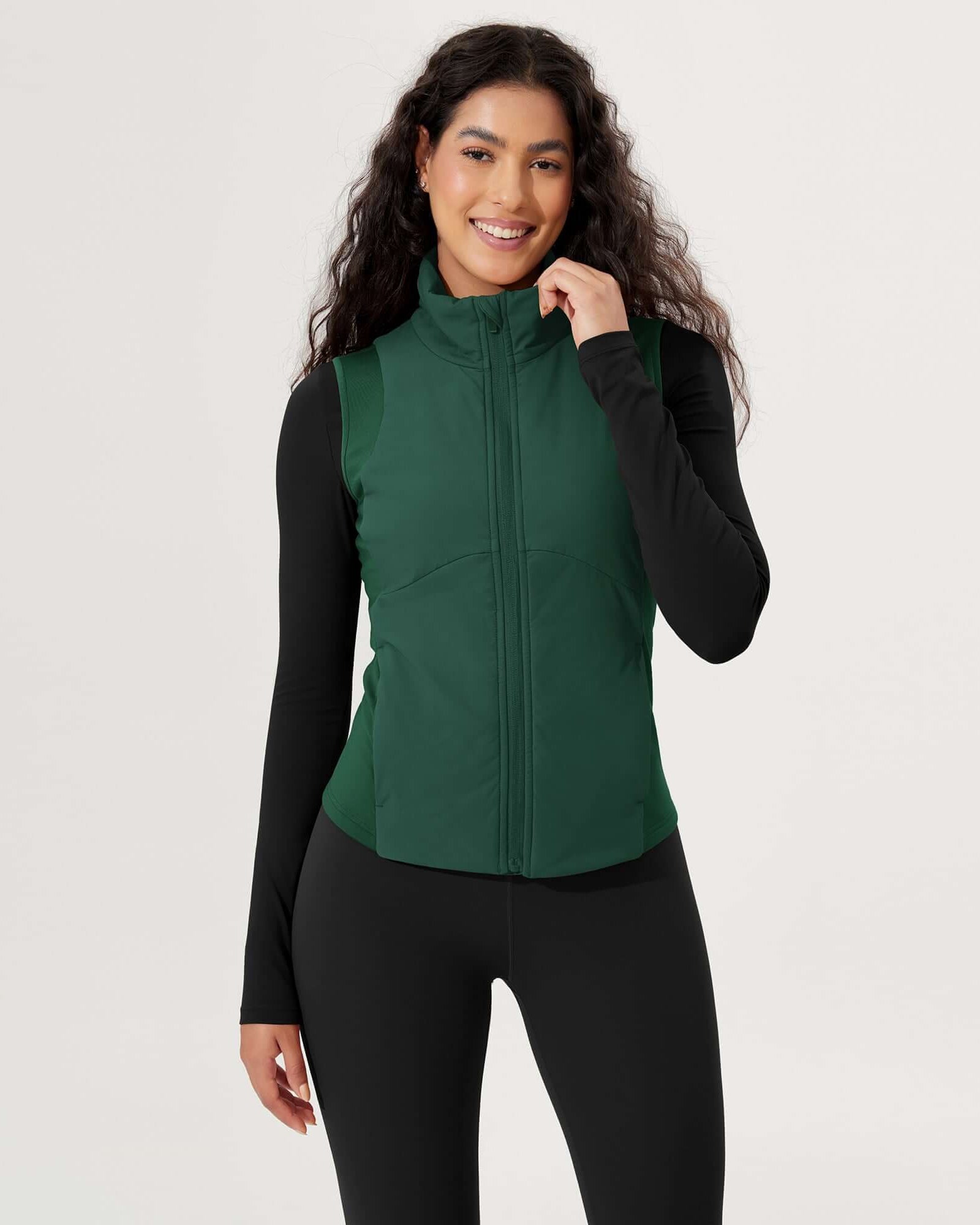 Casual Stand Collar Padded Vest Green - ododos