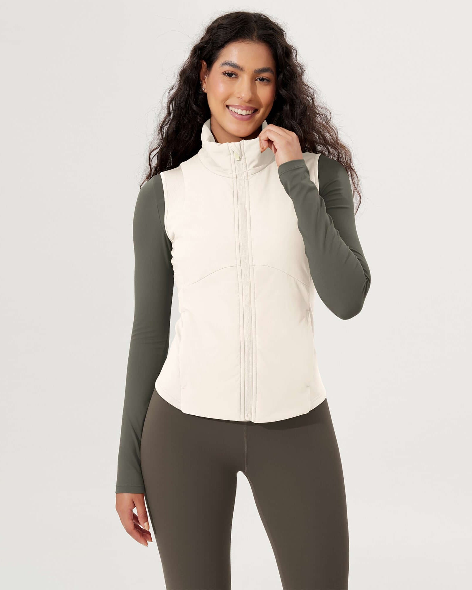 Casual Stand Collar Padded Vest White - ododos