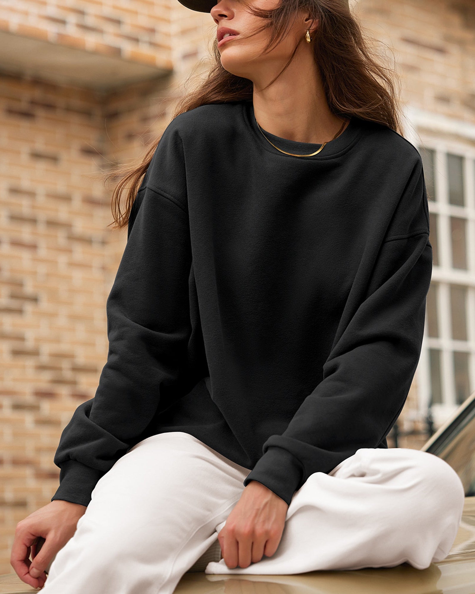 Fleece Lined Oversized Sweatshirts Long Sleeve Crew Neck Pullover - ododos