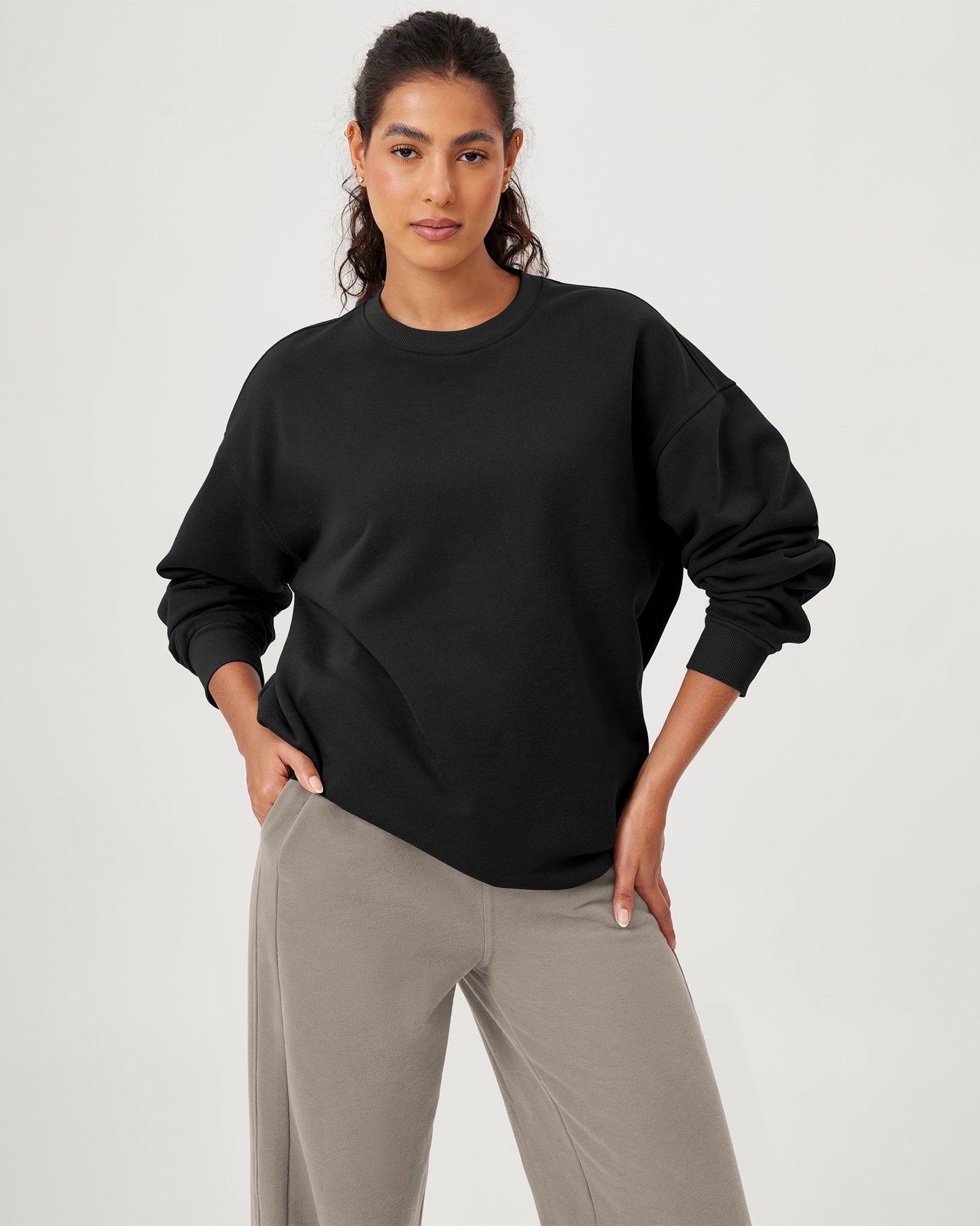 Fleece Lined Oversized Sweatshirts Long Sleeve Crew Neck Pullover - ododos