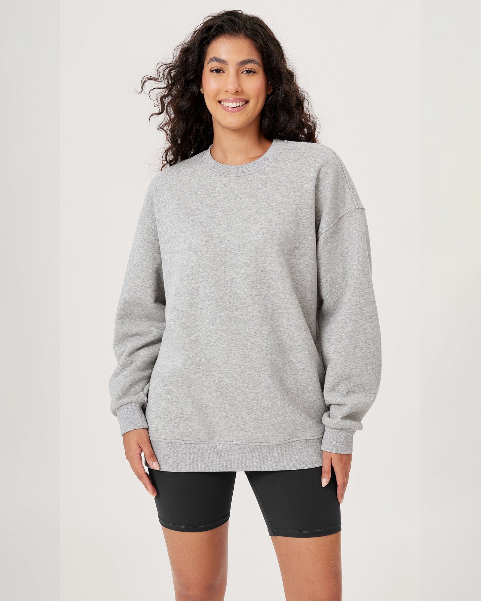 Fleece Lined Oversized Sweatshirts Long Sleeve Crew Neck Pullover Heather Grey - ododos