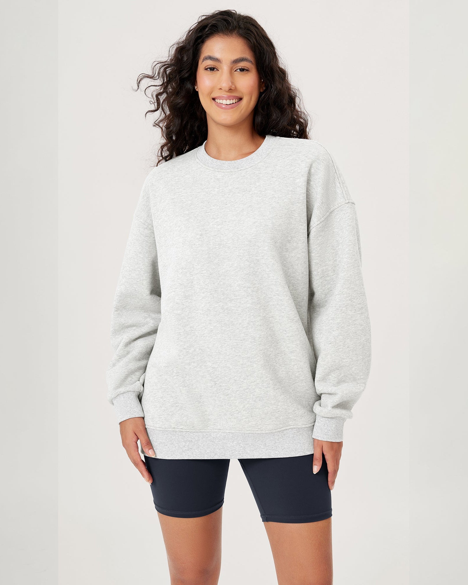 Fleece Lined Oversized Sweatshirts Long Sleeve Crew Neck Pullover Heather White - ododos