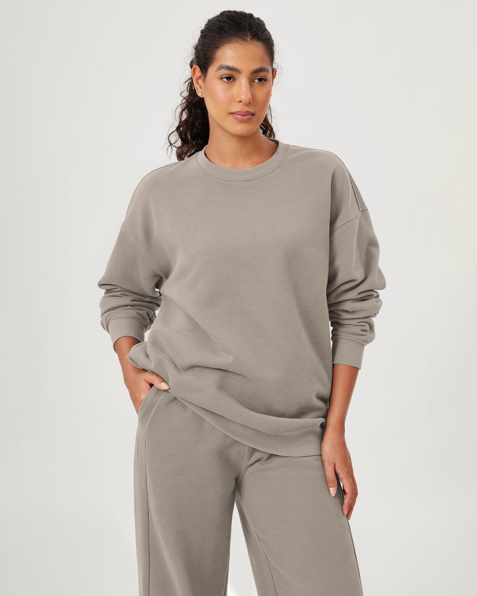 Fleece Lined Oversized Sweatshirts Long Sleeve Crew Neck Pullover mushroom - ododos