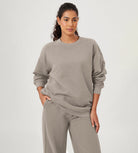 Fleece Lined Oversized Sweatshirts Long Sleeve Crew Neck Pullover mushroom - ododos