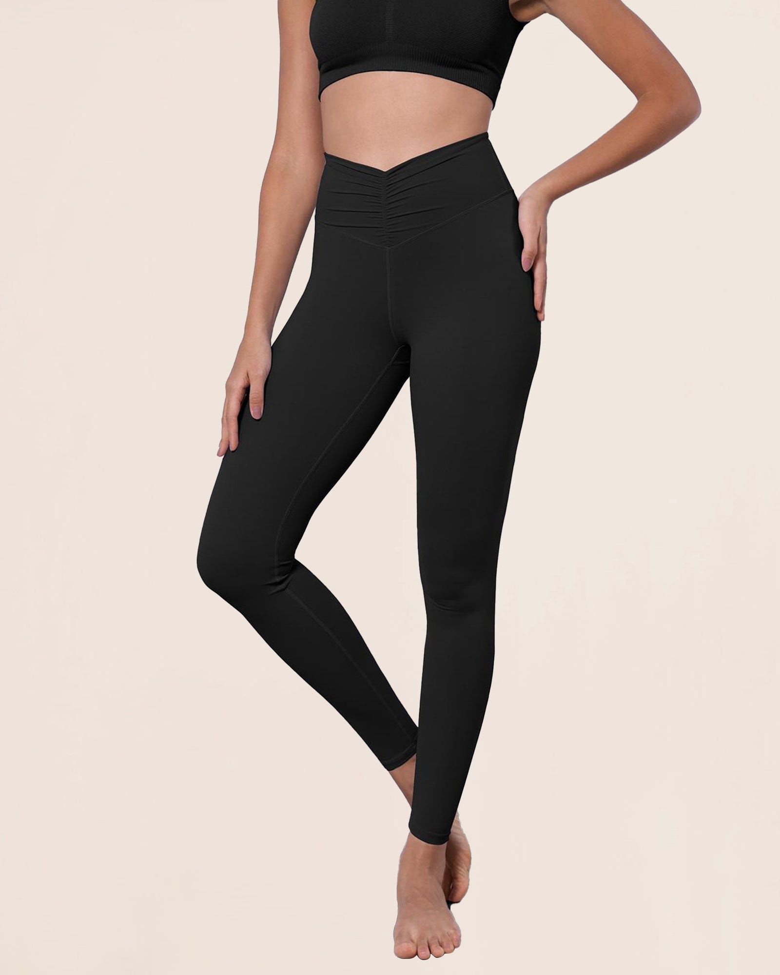 High Waist Crossover Ruched Leggings - ododos