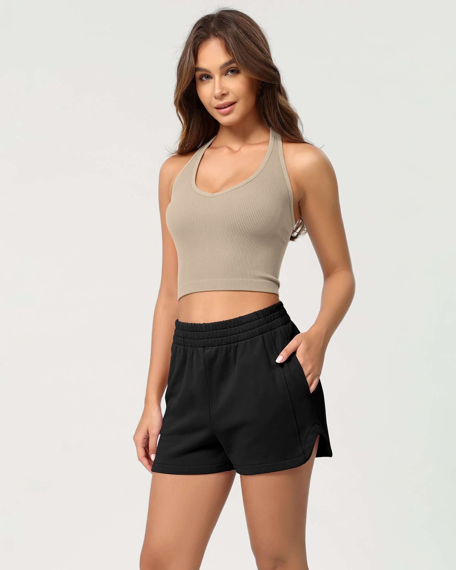 Cotton Curved Hem Sweat Shorts Black - ododos