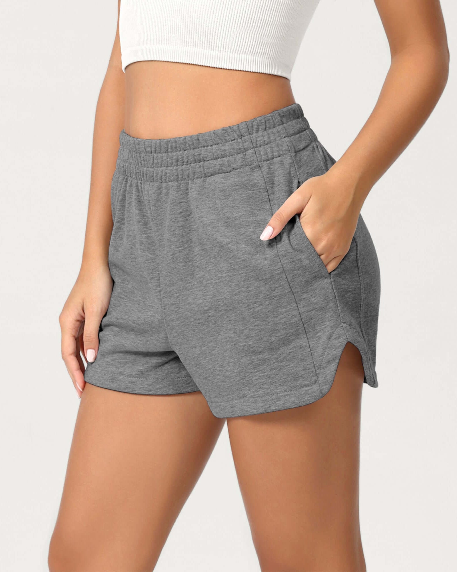 Cotton Curved Hem Sweat Shorts - ododos