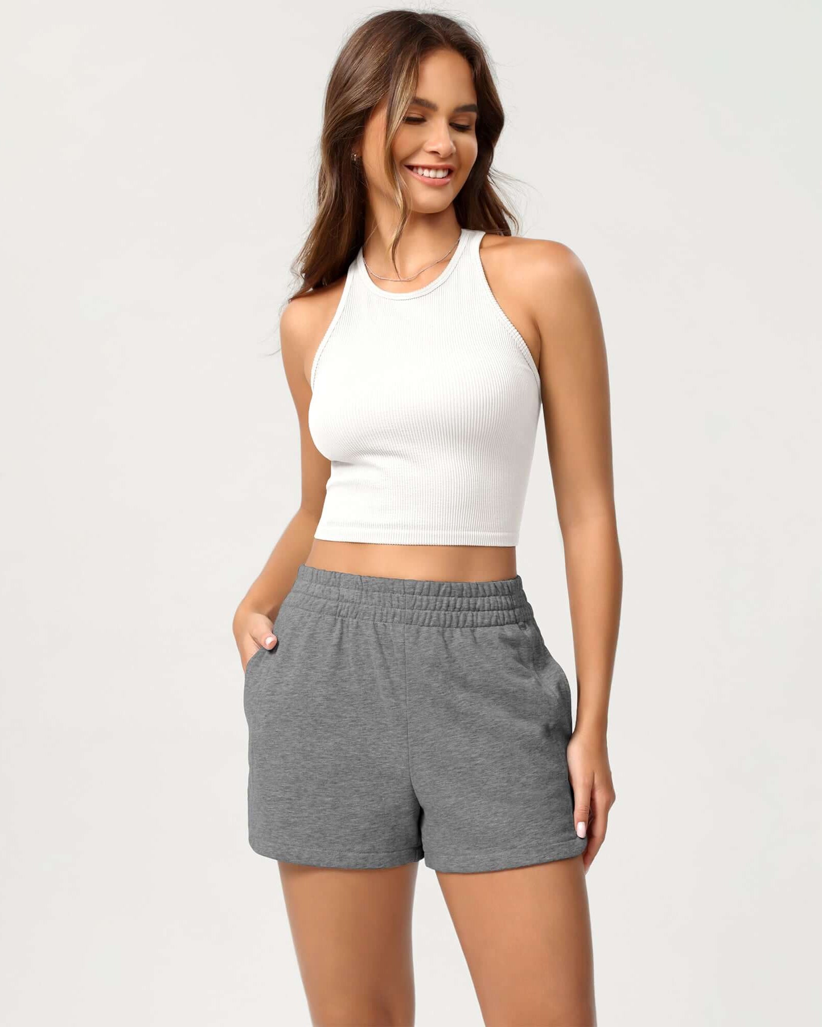 Cotton Curved Hem Sweat Shorts - ododos