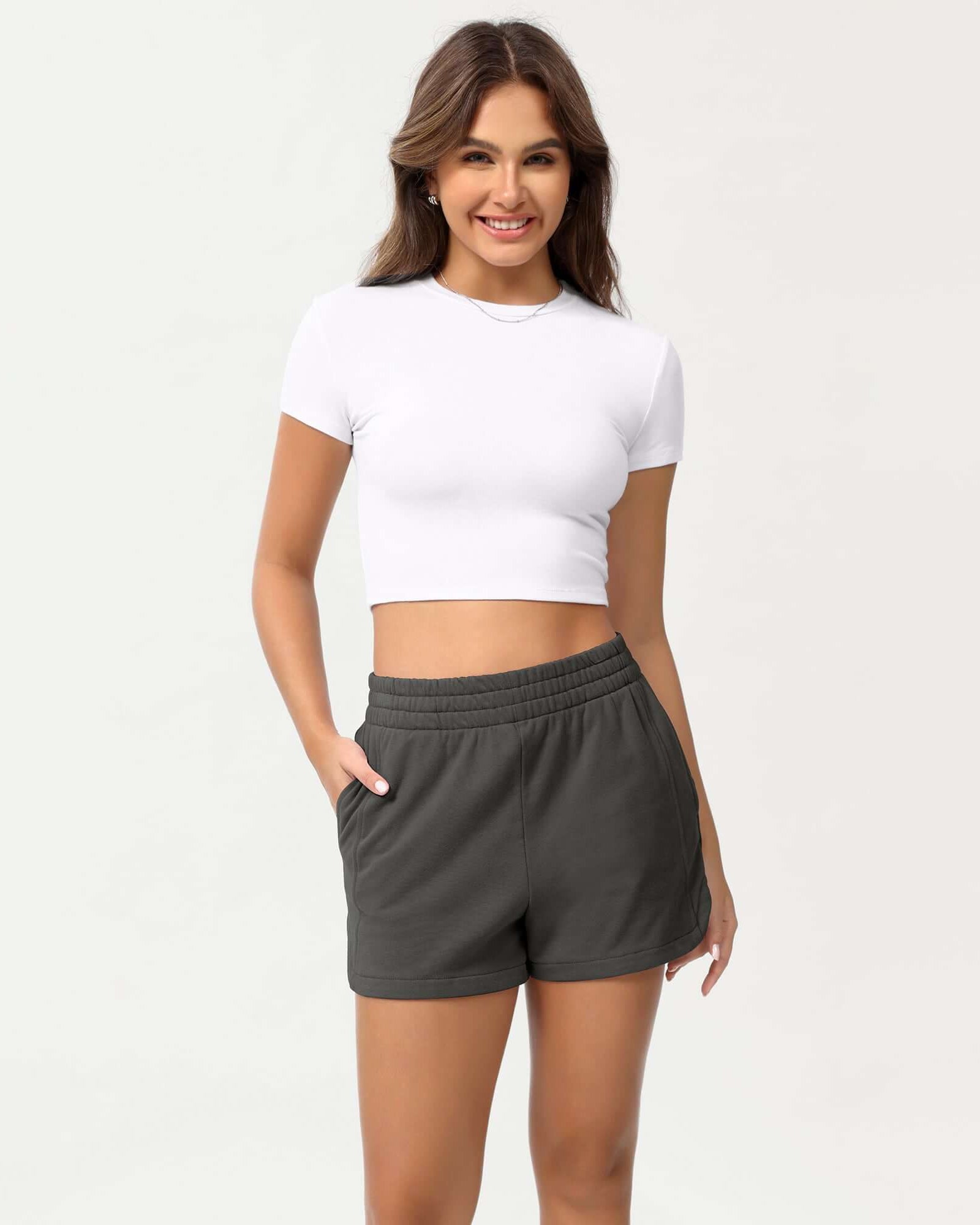 Cotton Curved Hem Sweat Shorts Charcoal - ododos
