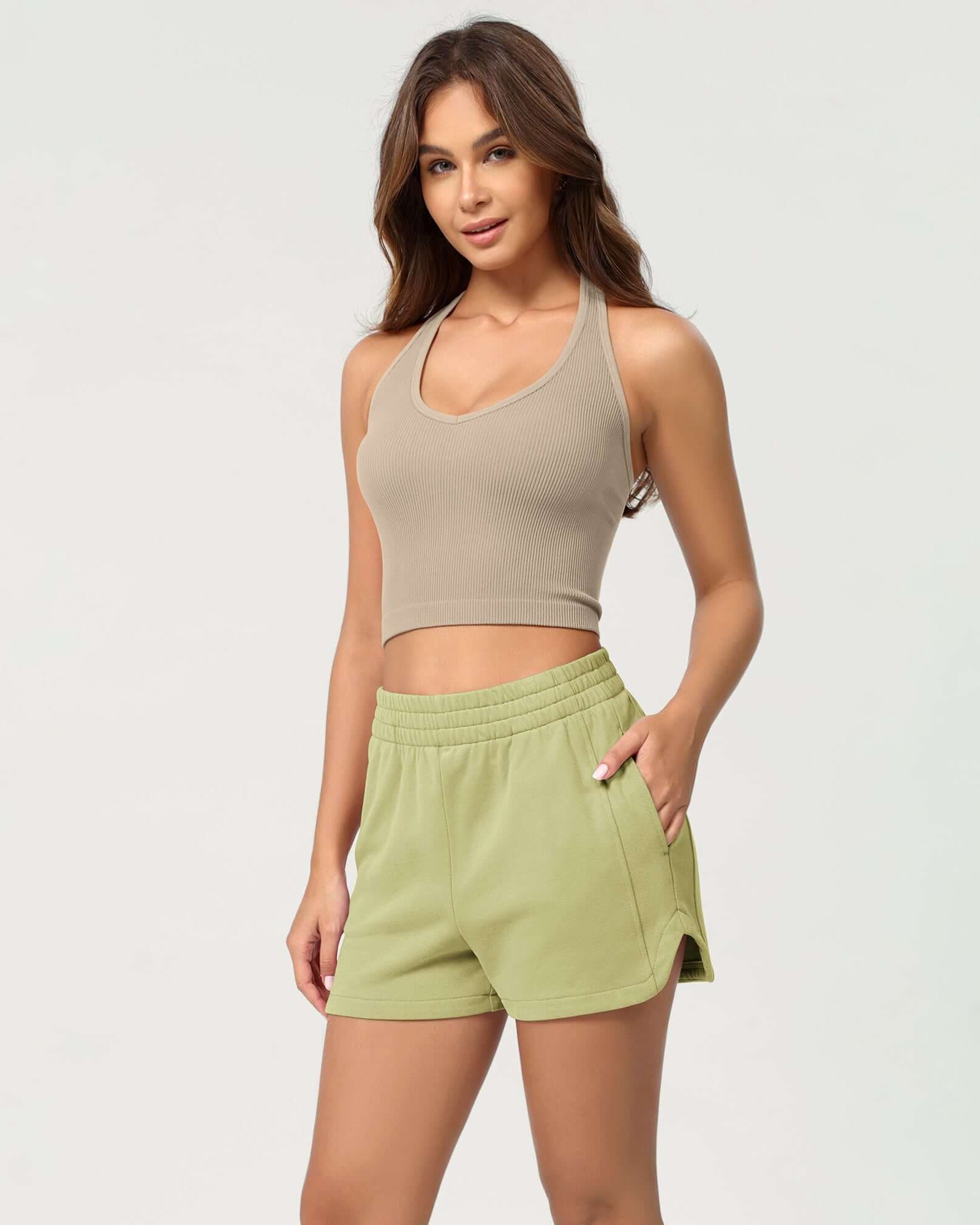 Cotton Curved Hem Sweat Shorts Moss Green - ododos