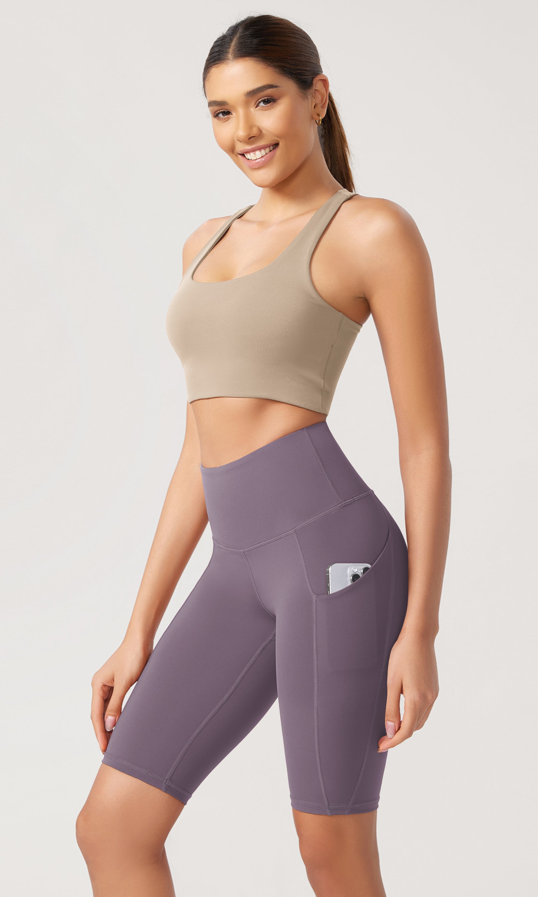 10 Tummy Control 2.0 High Waist Athletic Workout Shorts with Pockets Ash Violet - ododos