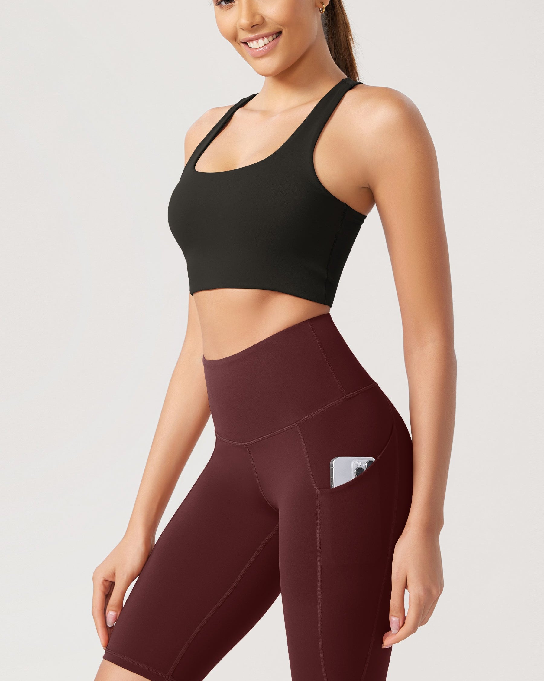 10 Tummy Control 2.0 High Waist Athletic Workout Shorts with Pockets Burgundy - ododos