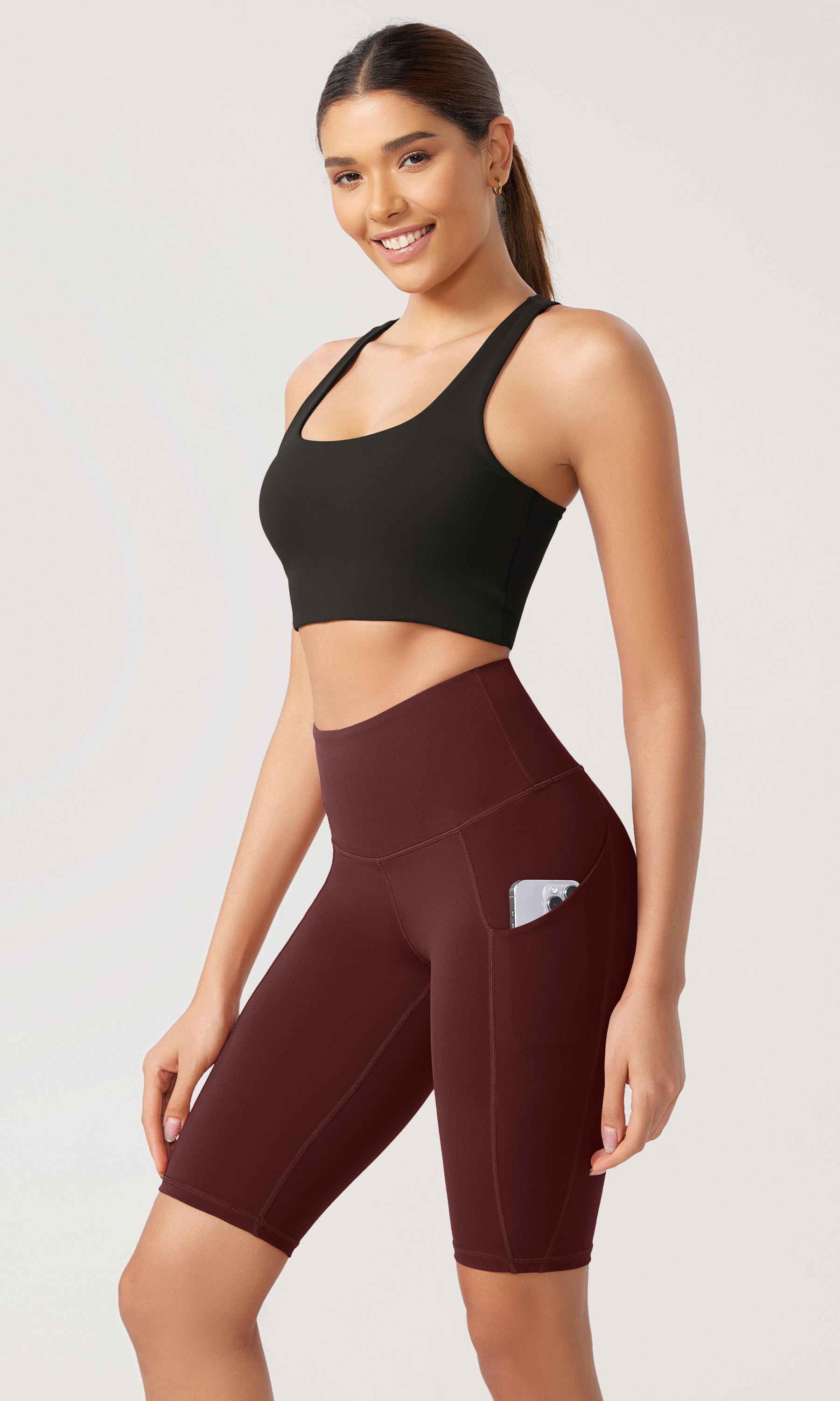 10 Tummy Control 2.0 High Waist Athletic Workout Shorts with Pockets Burgundy - ododos